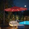 [With Light And Base]10ft Solar Lights Offset Cantilever Patio Umbrella Sun Shade, LED Solar Lighted Offset Hanging Patio Outdoor Market Umbrella, UPF50+ UV Protection With Easy Tilt And Crank, For Gardens, Decks, Backyards And Poolside.
