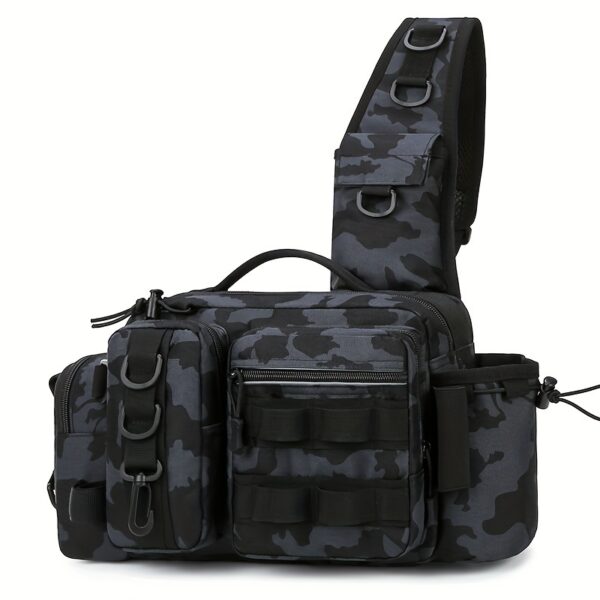 [Camouflage Fishing Backpack] Camouflage Multi-Functional Fishing Backpack | Nylon Fishing Tackle Box Bag with Adjustable Strap, Suitable for Fishing, Hiking, Camping - Single Shoulder Crossbody Tactical Bags with Lace-Up Detail - Image 5