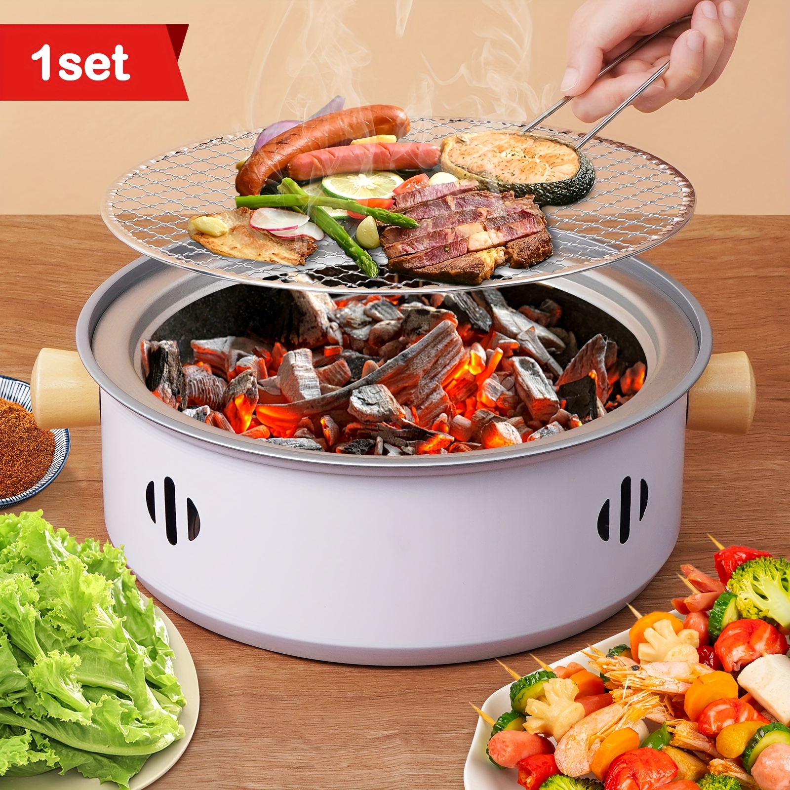 1pc Portable Smokeless Charcoal Grill - Indoor & Outdoor BBQ Cooking Stove with Grill Net & Handle, Compact Design for Camping, Picnics & Hiking - Ideal Gift for Adventurers, Perfect for Grilling Meats & Vegetables, Outdoor Cooking | Portable Design | Cast Iron Grill - Image 8