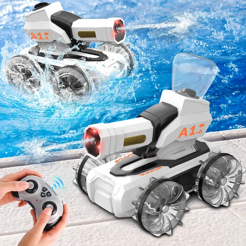 A Super Cool Remote Control Battle Car Amphibious Shooting Tank Waterproof Water Electric Toy Suitable for Children to Fight And Play Rotating Off-road Climbing Car