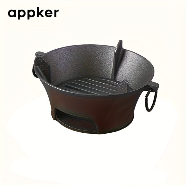 APPKER Cast Iron Charcoal Stove Set - Versatile Round Heating Grill with Lid, Folding Handles, and Grate - Perfect for BBQ, Outdoor Cooking, and Kitchen Use - Black, Charcoal Grill - Image 7