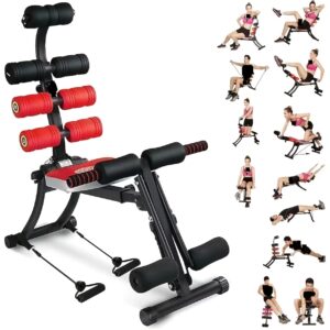 1pc Red Adjustable Ab Trainer Machine - Sit-Up & Core Workout Equipment for Home Gym, Total Body Fitness Bench with Padded Rollers, Black & Red Design for Stomach Toning & Muscle Building, Gym Accessories