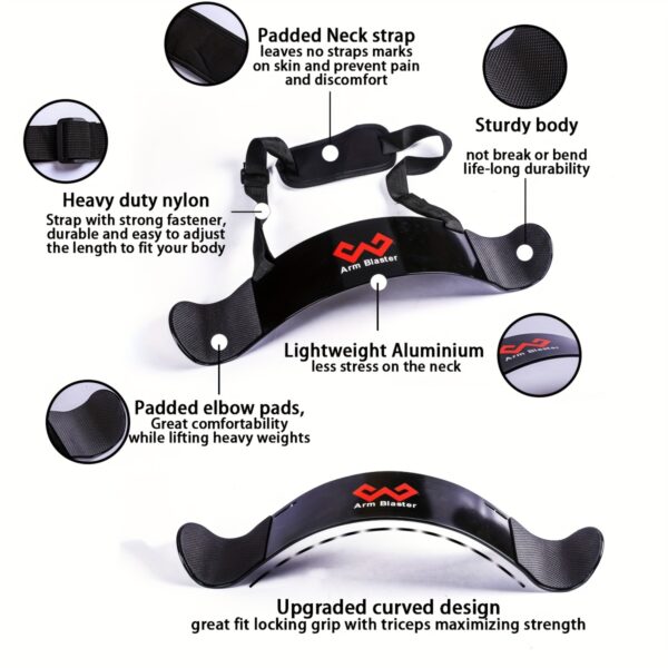[MANUEKLEAR Arm Blaster] MANUEKLEAR Adjustable Thick Iron Arm Blaster Bicep Curl Bar | Black with Red Logo, Barbell Curl Assist for Strength Training, Sleek Design, Durable Construction - Image 2