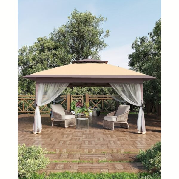 [12x12 Pop Up Gazebo] 12x12 Instant Pop Up Gazebo Canopy Tent | Netting, 4 Stanbags, Outdoor Shelter for Lawn, Garden, Backyard, Deck (Khaki + Dark Khaki) - Image 2