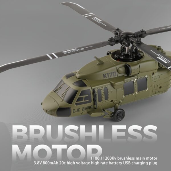 WLtoys K170 Blackk Hawk UH-15.85gal 170 RC Helicopters 2.4G 4CH Flybarless 1106 External Brushless Motor RC Helicopter Toys for Adults Boys - Image 7