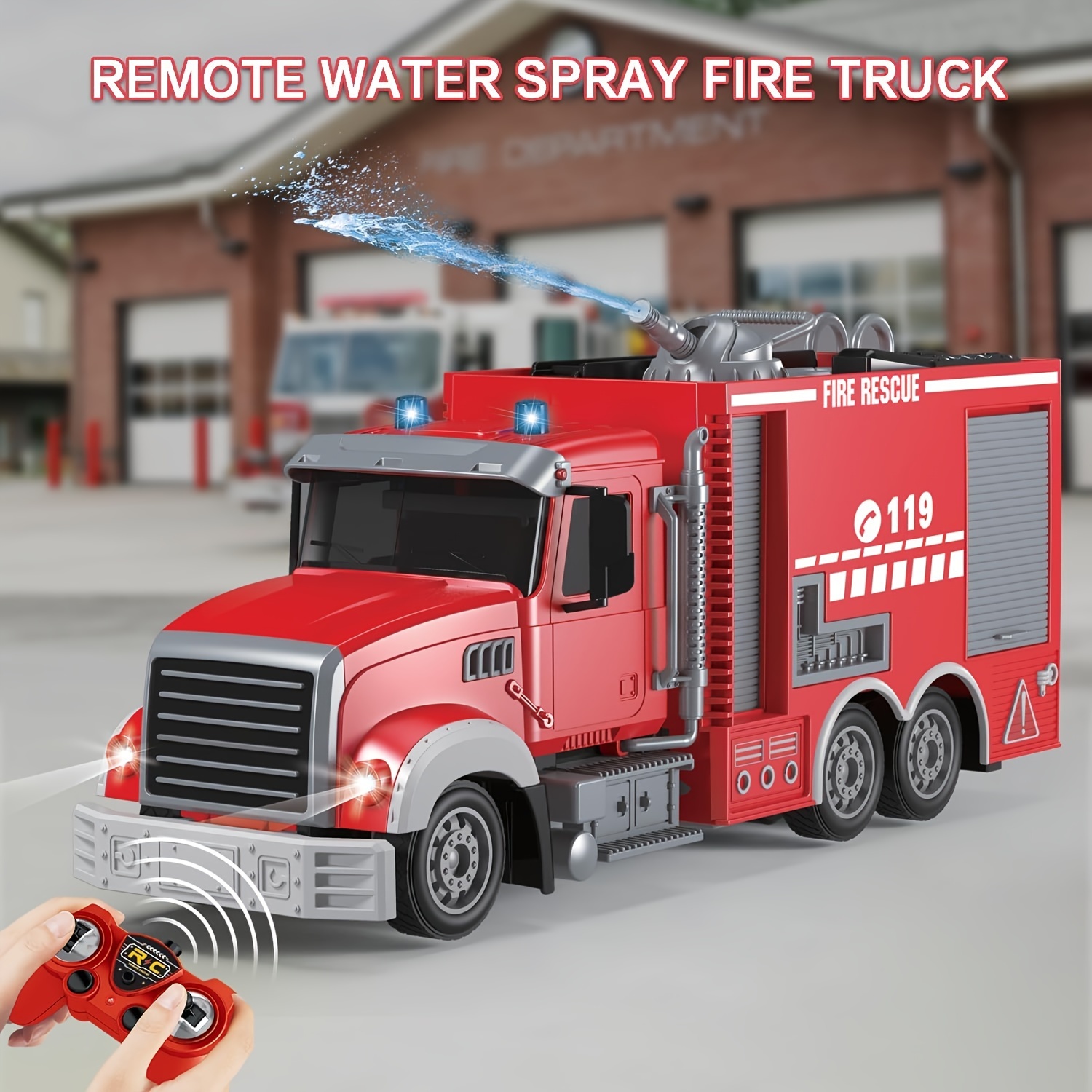 Remote Control Fire Truck, Water Cannon Fire Truck, RC Construction Truck Toys - 180° Spray Function, Auto Demonstration, with Battery, Birthday Gift for Boys And Girls Over 6-12 Years Old - Image 4