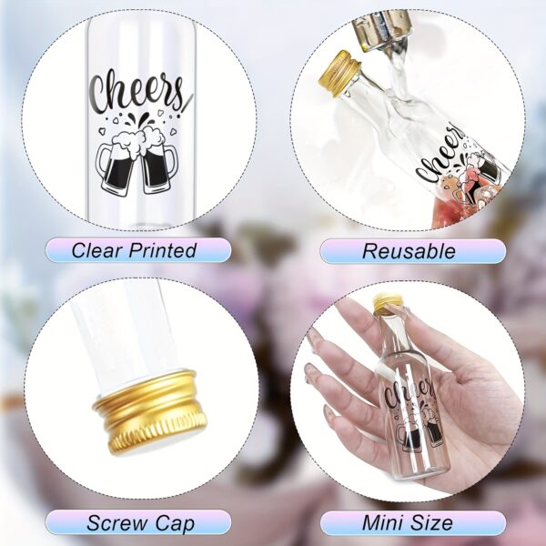 31pcs Airtight Shot Bottles with Caps - Plastic Mini Bottles with Cheer Label, 1.7oz/50ml & 0.85oz/25ml, Reusable for DIY Juice, Homemade Spirits - Elegant Presentation, Housewarming, Birthday & Wedding Party Favors, Party Drinkware, Cheerful Label Design, Secure Cap Design - Image 8