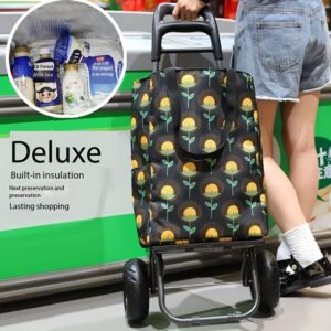 Versatile Double-Layer Insulated Shopping Cart with Large Tires - Foldable, Portable Trolley for Groceries & Outdoor Use, Elegant Mixed Colors