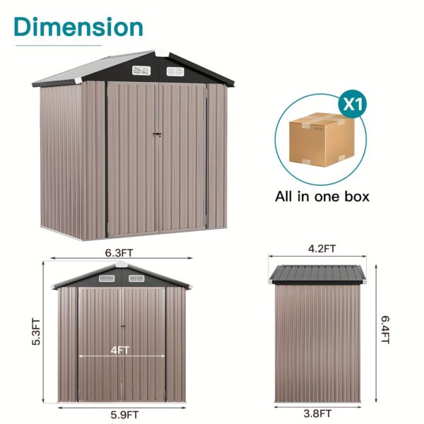 Waterproof Metal Storage Shed 3.3x5.6FT - Ideal for Garden, Backyard, Patio | Durable Outside Storage for Trash Cans, Toys, Weeding Tools - Image 5