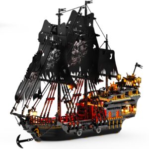 JMBricklayer Pirate Ship Building Toys With Lights, Pearl Pirate Model Boat Kit, Black Ship Toy Building Set For Adults 14+, Home Office Decor (1713pcs)