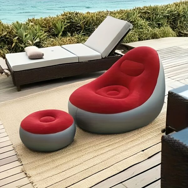 [Inflatable Sofa] 1pc Portable Inflatable Plush Sofa Lounger | Foldable with Footrest, Outdoor Recliner Chair for Camping Use - Image 10
