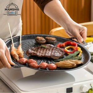 MAMSHIB 1pc Stainless Steel Frying and Baking Pan, 11.02inch/11.81inch, Non-Stick, Rust & Scratch Resistant, Universal Stove Compatible, for Home, Outdoor Camping, Portable BBQ Grill, Black