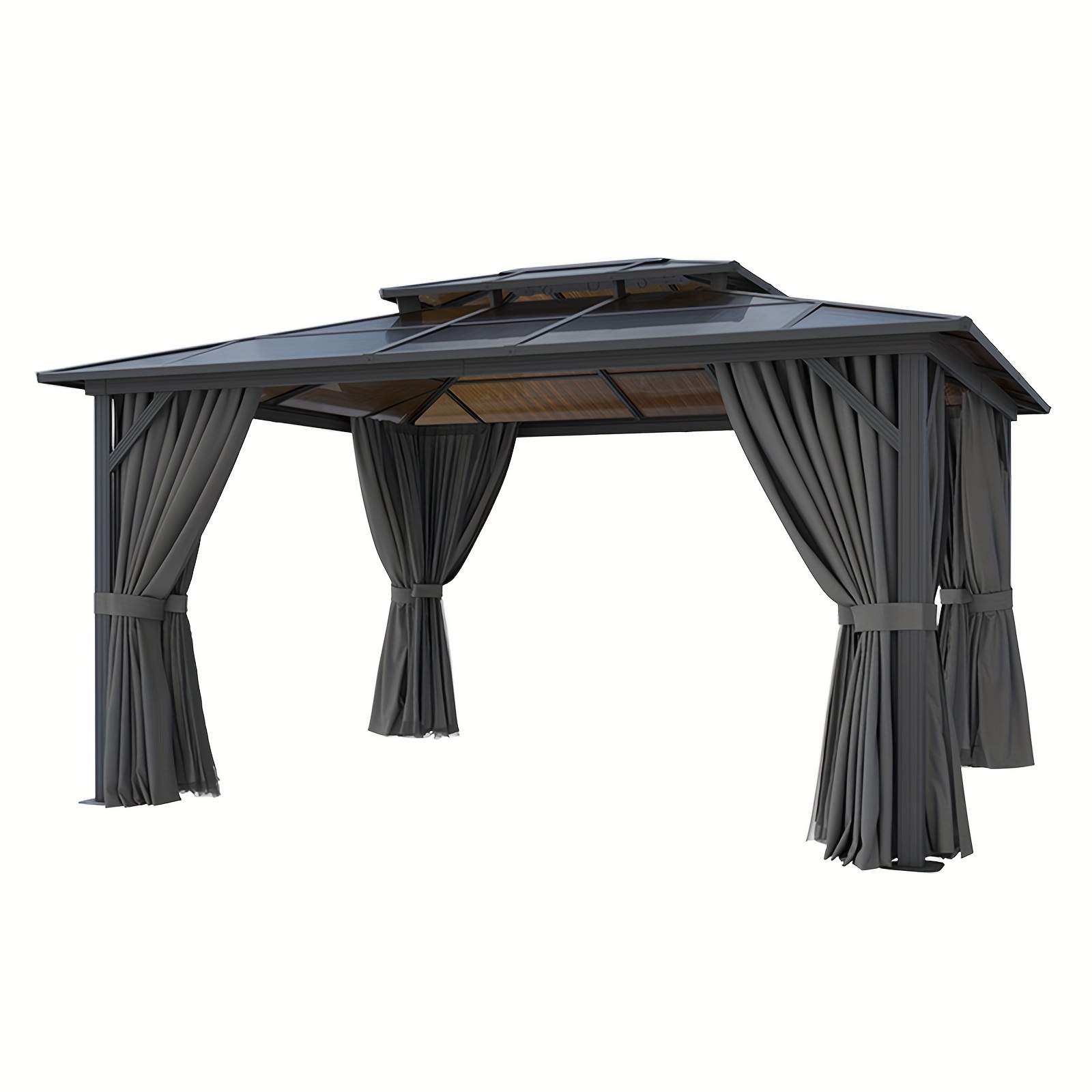 14'x12' Hardtop Gazebo for Patio, Outdoor Aluminum Gazebo with Double Roof, Curtains & Netting, Weather-Resistant Permanent Pavilion, Backyard Patio Furniture for Garden, Lawn, Deck (Gray) - Image 3