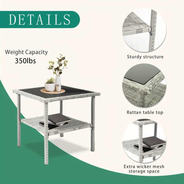 Outdoor Wicker Rocking Chair Set, 3pcs Patio Conversation Furniture Bistro Set with Glass Top Coffee Table and Cushions for Garden Porch and Balcony - Image 9