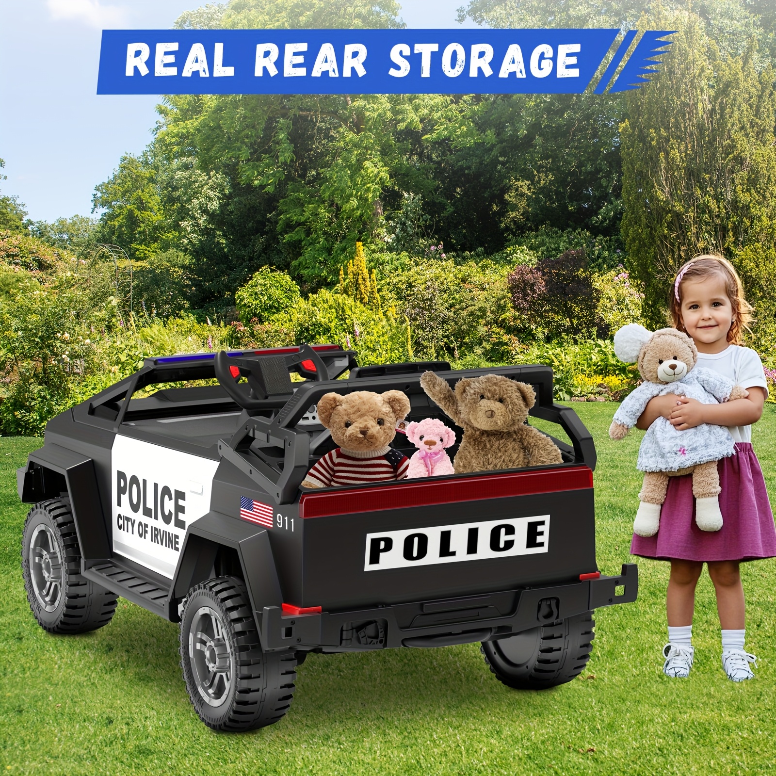 24V Youngsters' Remote-Controlled Police Car with Remote Control, Alarm, Flashing, Music, Spring Suspension, Suitable for 3-8-year-old Girls and Boys' Birthdays or Various Holiday Gifts - Image 8