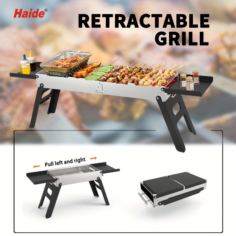This Portable Charcoal Barbecue Grill Features a Convenient Retractable Design for Easy Transport. It Measures 17.51 Inches by 9 Inches When Stored And Expands to 28.34 Inches by 9 Inches When Set Up, Stretching to 40.74 Inches by 9.05 Inches. It Comes with Barbecue Tools And Makes a Great Gift for Men.