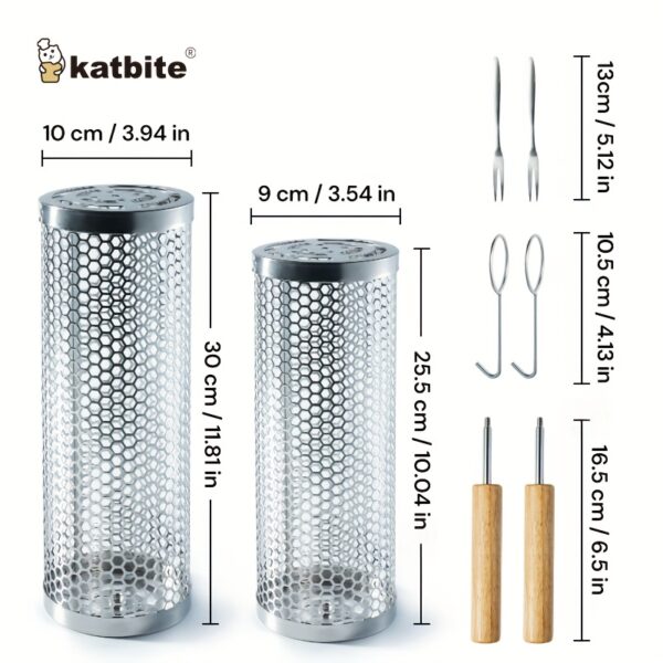 [2pcs Stainless Steel BBQ Grill] 2pcs Katbite Stainless Steel Portable BBQ Cooking Grill | Outdoor BBQ Basket, Camping Picnic Cooker, Round BBQ Campfire Grill - Image 5