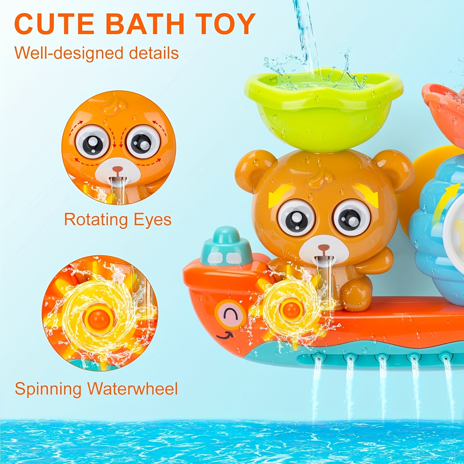 Baby Bath Toy with Two Strong Suction Cups, Kids Bathtub Water Play Bear Boat Toy for Boys and Girls, Ideal Gift for Infants and Toddlers Learning to Shower - Image 4