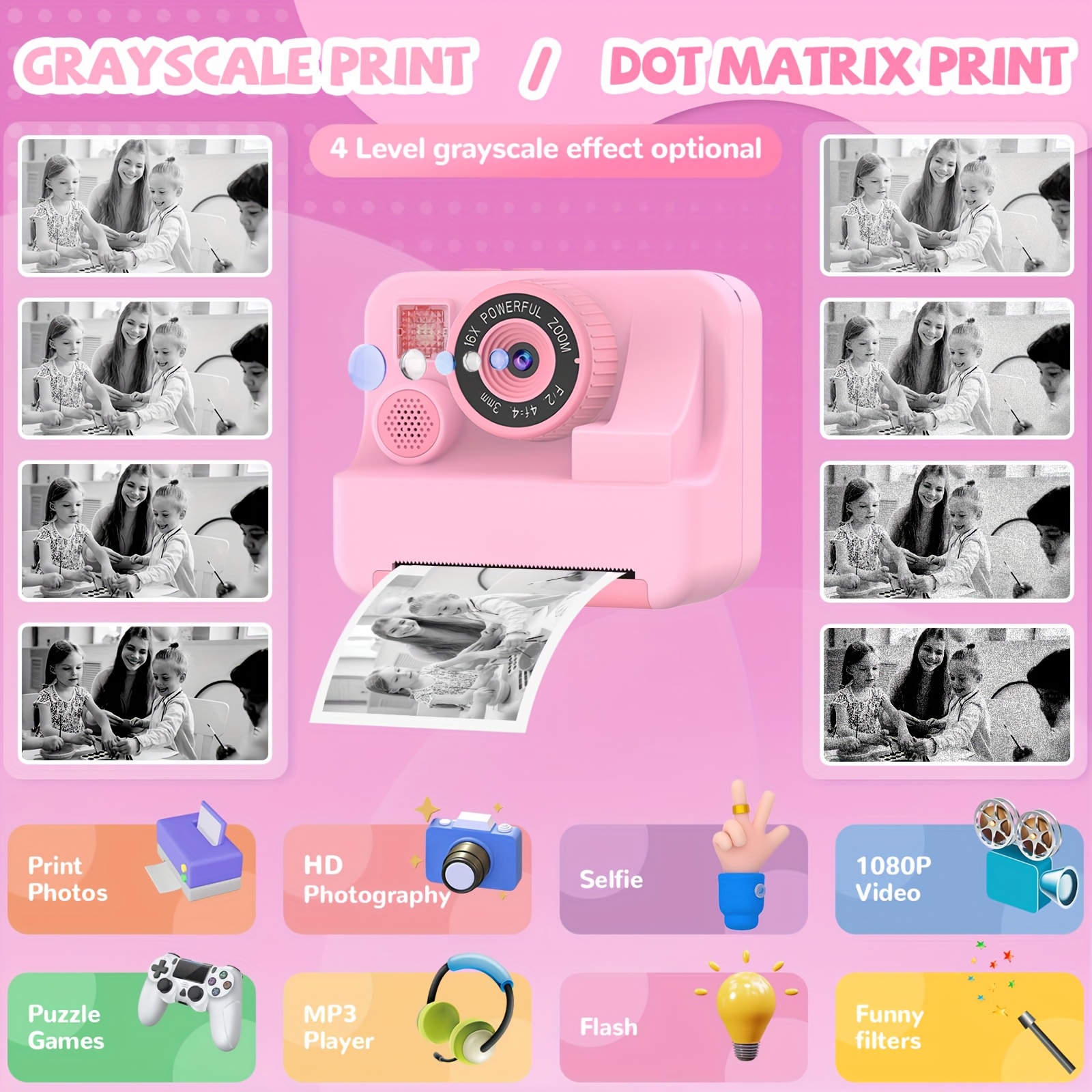 Kids Camera Instant Print Camera For Kids, Portable Camera That Print Photo, Instant Digital Camera For Kids Printing Camera Toy 3 4 5 6 7 8 9 10 Year Boy Girl Christmas Birthday Gift - Image 5