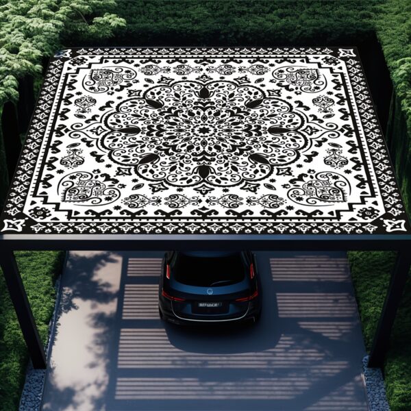 [Vintage Sunshade] Durable Polyester Digital Printed Outdoor Sunshade Canopy | Vintage Black And White Mandala Pattern, Washable, 150Gsm, Four Fixing Ropes, Suitable for Gardens, Camping, And Beaches - Image 8