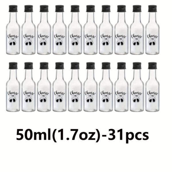 31pcs Airtight Shot Bottles with Caps - Plastic Mini Bottles with Cheer Label, 1.7oz/50ml & 0.85oz/25ml, Reusable for DIY Juice, Homemade Spirits - Elegant Presentation, Housewarming, Birthday & Wedding Party Favors, Party Drinkware, Cheerful Label Design, Secure Cap Design - Image 5