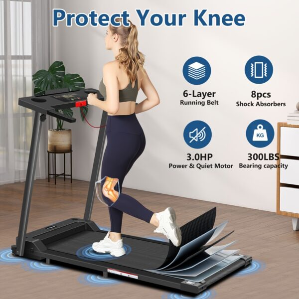 [Portable Treadmill] 3.0HP Foldable Portable Home Treadmill | Load-bearing 300 LBS, Small Home Office Walking Treadmill, Armrest, LED Display, Walking Jog, Plug-in - Image 9