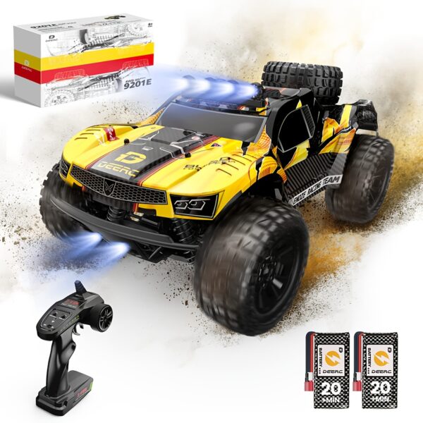 DEERC 9201E 1:10 Large Remote Control Truck With Lights, Fast Short Course RC Car, 48 Km/h 4x4 Off-Road Hobby Grade Toy Monster Crawler Electric Vehicle With 2 Rechargeable Batteries For Adult Kid Boy
