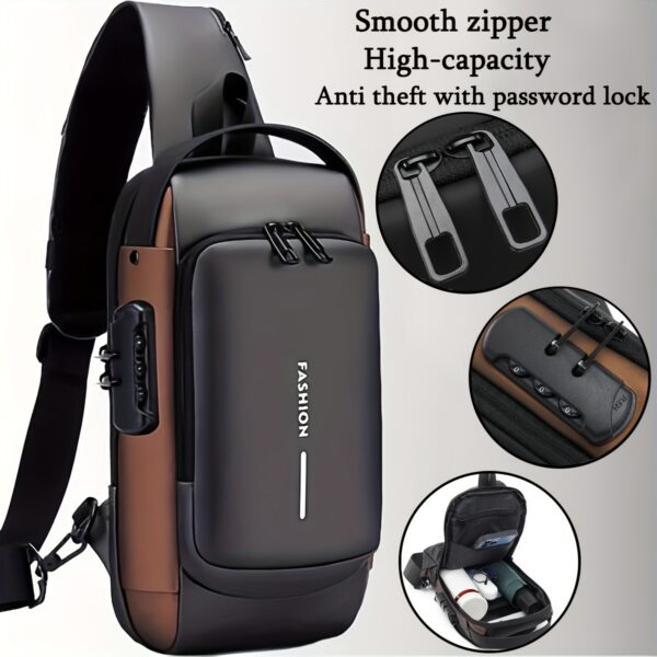 [Anti-Theft Backpack] High-Capacity Adjustable Crossbody Backpack | Men's, Anti-Theft Password Lock, Durable Fabric, Multi-Compartment Design, Secure Zipper Closure, Secure Travel Bag - Black
