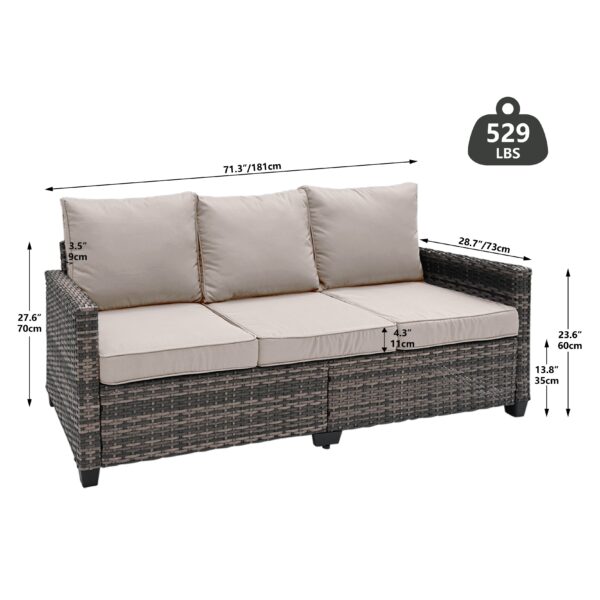 All Weather Outdoor Rattan Sofa, 3 Seat Outdoor Wicker Couch With High Back, Premium Brown Wicker And Cushions For Garden, Backyard, Porch EasyUp - Image 3