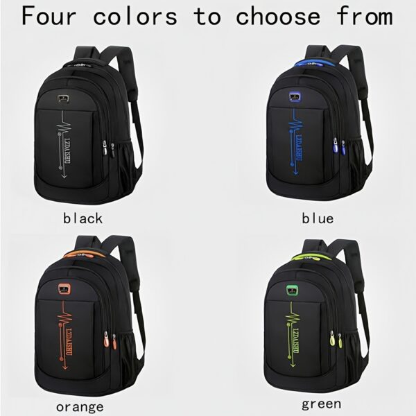 [Lightweight Backpack] Lightweight Canvas Men's Backpack | Large Capacity, Adjustable Straps, Multiple Compartments for School, Travel & Work, Black with White Stitching, Casual Daypack, Travel Backpack, Modern Backpack, Durable Stitching, Secure Zipper Closure - Image 4