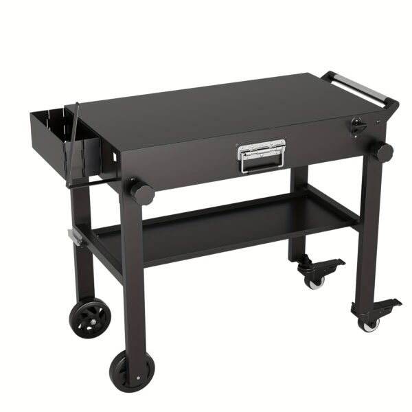 Heavy-Duty Iron Outdoor Folding Dining Cart - Foldable Portable Grill Cart with 4 Swivel Casters, 500lb Capacity, All-Terrain Wheels & Storage Basket for Camping, Picnics, Tailgating, Picnic Essentials, Foldable Design, Robust Construction - Image 3