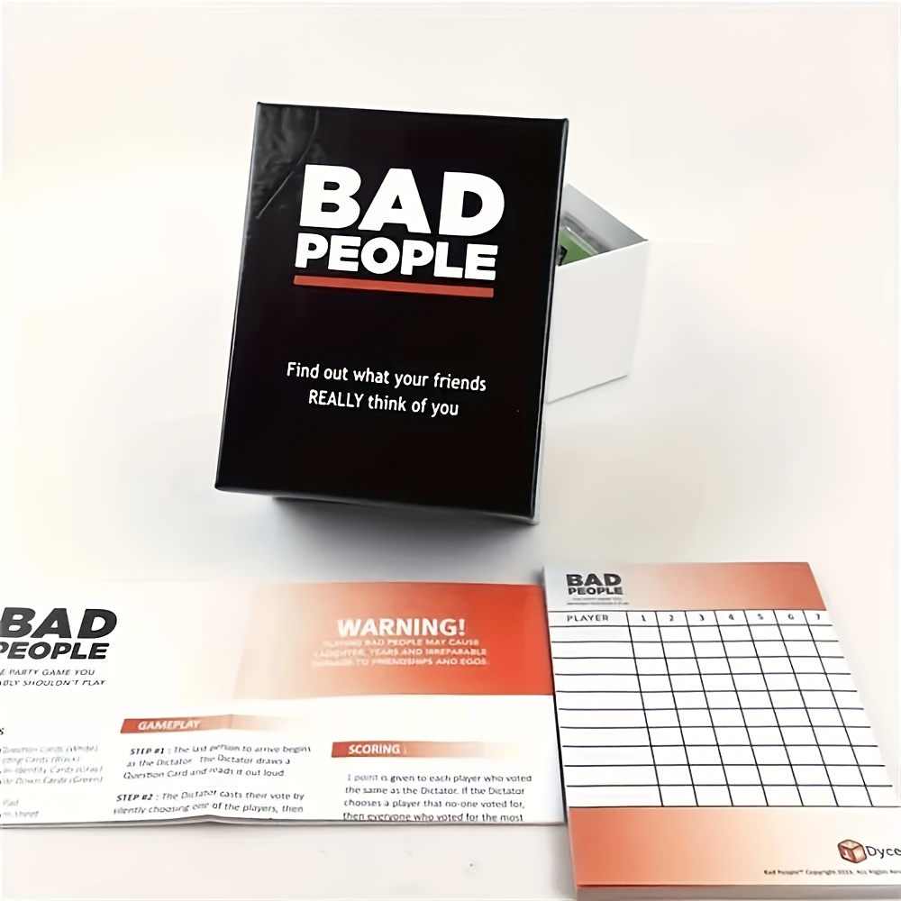 Bad People Party Game - Interactive Card Game with Bold Red & White Text, Black Box & 52-Card Set for Family Fun, Game Nights, Social Gatherings - Durable Cardstock, No Cards Included, Playful Packaging - Image 4