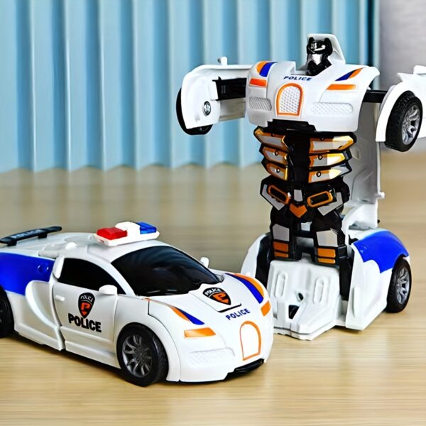 1pc Transforming Robot Car Toy - Shape-Shifting ABS Plastic Police Car to Robot with Mechanical Arms & Detailed Wheels, Fun Gift for Boys, Blue & White Design - Image 8