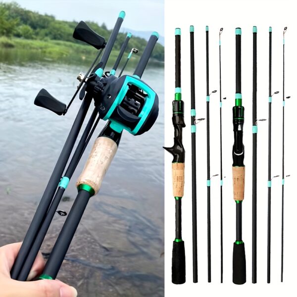 [GHOTDA Fishing Rod] GHOTDA Carbon Fishing Rod Set | Spinning Casting 1.8m Portable Travel Rod Lure Fishing Rods Surfcasting Shore Pole 4 Sections, 7.2:1 Baitcasting Reel Left/ Right, PE Fishing Line 100m - Image 2