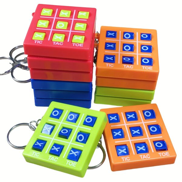 [Mini Tic Tac Toe] 12pcs Mini Tic Tac Toe Games with Keychain - Perfect for Birthday Party Favors and Gift Bag Filler - Uncharged, Blue Red Orange Green, Made of Plastic with Plastic Inlay