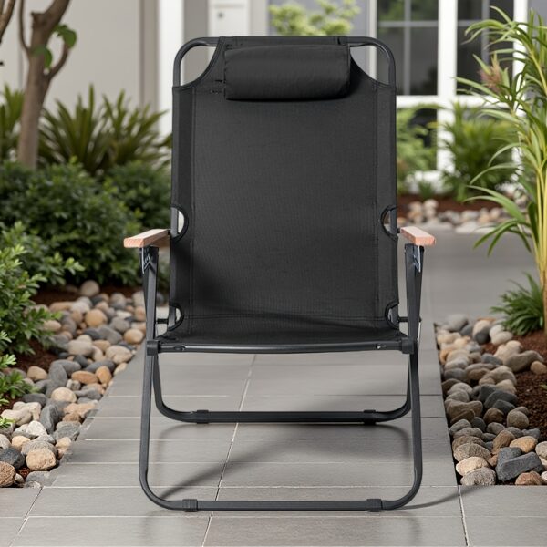 Outdoor Black Garden Armchair with Padded Backrest & Armrests - Durable Weather-Resistant Foldable Design, No Assembly Needed, Plastic-Filled Cushion for Patio, Lawn, Yard - Elegant Patio Furniture - Image 2