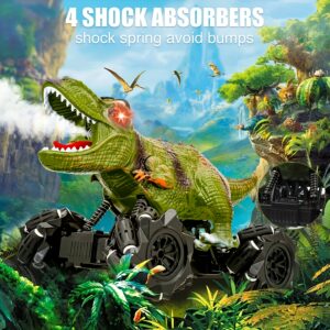 Dinosaur-Shaped All-Terrain RC Stunt Truck with 4 Shock Absorbers, USB Rechargeable, Realistic Sounds & Flashlights, Sturdy Plastic Construction for Kids Ages 6+ - Creative Birthday & Holiday Gift, Adventurous Playtime, Durable Play Vehicle