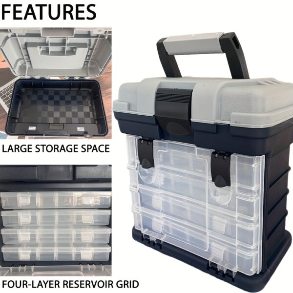 [Portable Fishing Tackle Box] 4-Tier Portable Fishing Tackle Box, Durable Polymer, Non-Waterproof, Multi-Compartment Organizer for Bait and Accessories, Gray (Bait Not Included), Outdoor Gear Storage, Fishing Tackle Box - Image 8