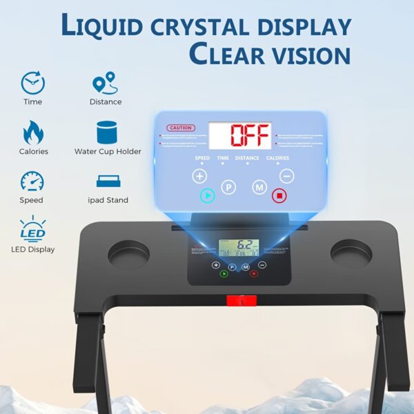Treadmill, Walking Mat, Small Home Silent Treadmill, Portable Walking Machine, LED Display, Compact Foldable Treadmill, Weight 300+ Lb, With Armrest, 3.0HP, Without Battery - Image 2