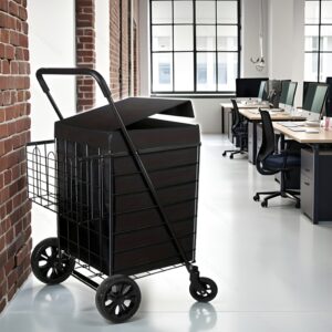 [Heavy-duty Shopping Cart] Heavy-duty Office Shopping Cart with Waterproof Basket Lining | 360 ° Rotating Wheels, Foldable, Large Capacity, Multifunctional Vehicle for Storage/Handling