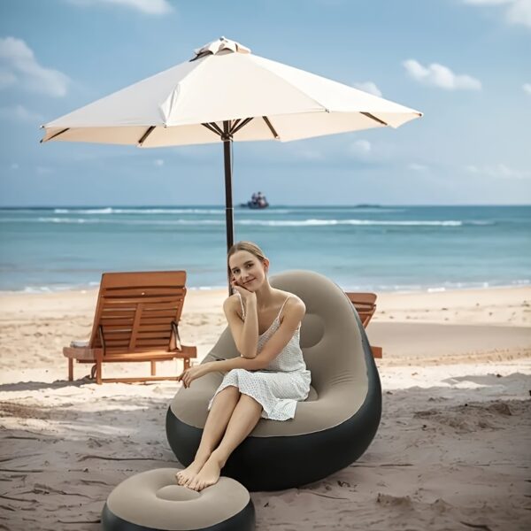 [Inflatable Sofa] 1pc Portable Inflatable Plush Sofa Lounger | Foldable with Footrest, Outdoor Recliner Chair for Camping Use - Image 8