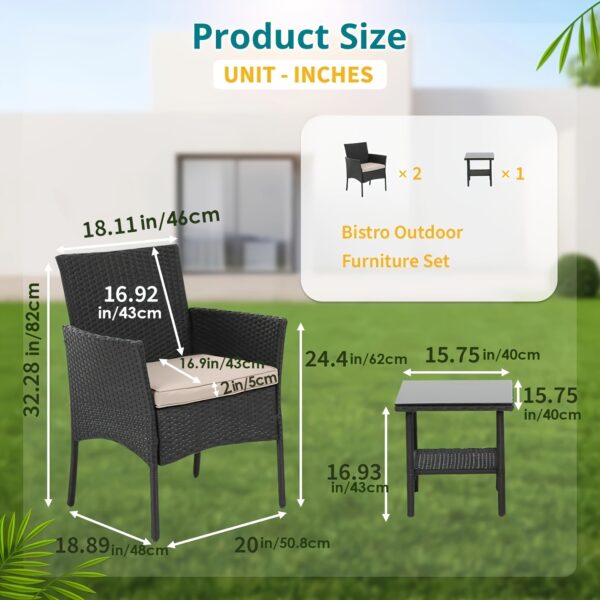 Patio Furniture Set 3pcs Wicker Furniture Wicker Table and Chairs with Coffee Table for Outdoor Garden Furniture Set with Cushions for Yard, Balcony, Poolside - Image 3