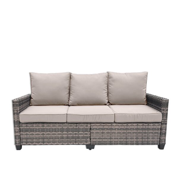 All Weather Outdoor Rattan Sofa, 3 Seat Outdoor Wicker Couch With High Back, Premium Brown Wicker And Cushions For Garden, Backyard, Porch EasyUp - Image 2