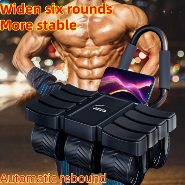 [Automatic Rebound Fitness Roller] Six-Wheel Ab Roller with Arm Support - Automatic Rebound Fitness Equipment for Core Strength - Black PP Material, Indoor Home Use - Image 2