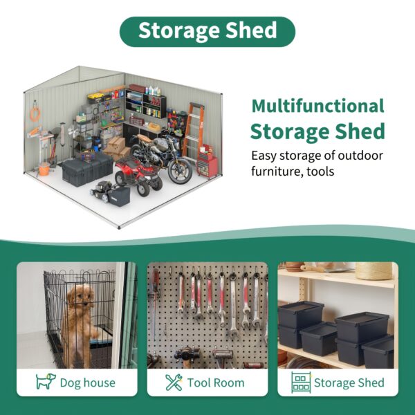 [12x14 FT Metal Shed] Super Spacious 12x14 FT Metal Storage Shed | Durable Frame, Lockable Door, White Roof | For Garden, Backyard, Patio, Tool Storage, Gifts For Boyfriend Or Husband - Image 8