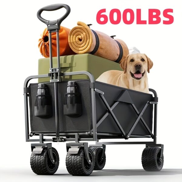 [Heavy Duty Hand Truck] 1pc Heavy Duty Foldable Hand Truck | 330/450/600 lbs Load Capacity, All-terrain Wheels, 27.56'' Interior Space | Great for BBQ, Outdoor Activities, Pet Transport, Beach, Lawn, Camping and Shopping - Black