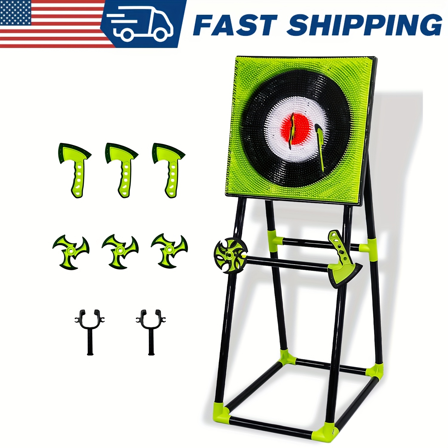 Portable Axe Throwing Game Set for Backyard Fun – Includes 3 Target Axes & 3 Boomerangs, Green and Black, Ideal for Indoor/Outdoor Family Gatherings and Camping, Indoor Playset|Target Practice Game|American Flag Design, FOYKUED