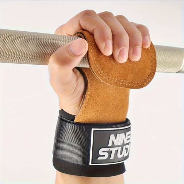 [Durable Fitness Gloves] 2pcs Durable Fitness Training Gloves with Enhanced Grip & Wrist Support | Adjustable Straps for Weightlifting, Pull-Ups, Gym & Outdoor Workouts - Unisex Design (Brown/Black), Gym Accessories, Pullup Enhancement, Sleek Wristband, Quality Construction - Image 9