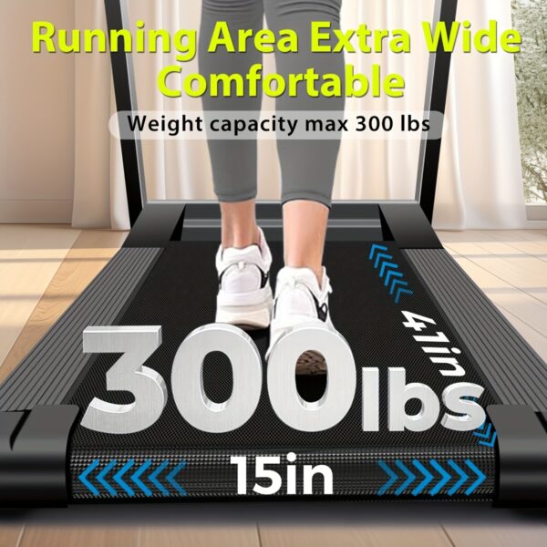 Treadmill, Walking Mat, Small Home Silent Treadmill, Portable Walking Machine, LED Display, Compact Foldable Treadmill, Weight 300+ Lb, With Armrest, 3.0HP, Without Battery - Image 5