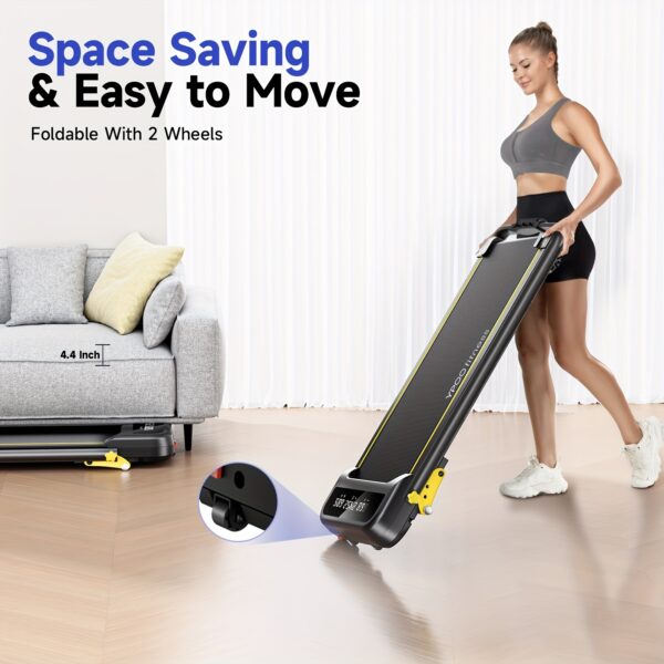 YPOO Foldable Treadmill with 3-Level Incline, 300Lbs Capacity Portable Folding Treadmill for Home/Office, Quiet Desk Exercise Equipment with Handle Bar, Black, Treadmills for Exercise At Home, Home Fitness Gear, Modern Fitness Machine, Sturdy Construction - Image 2